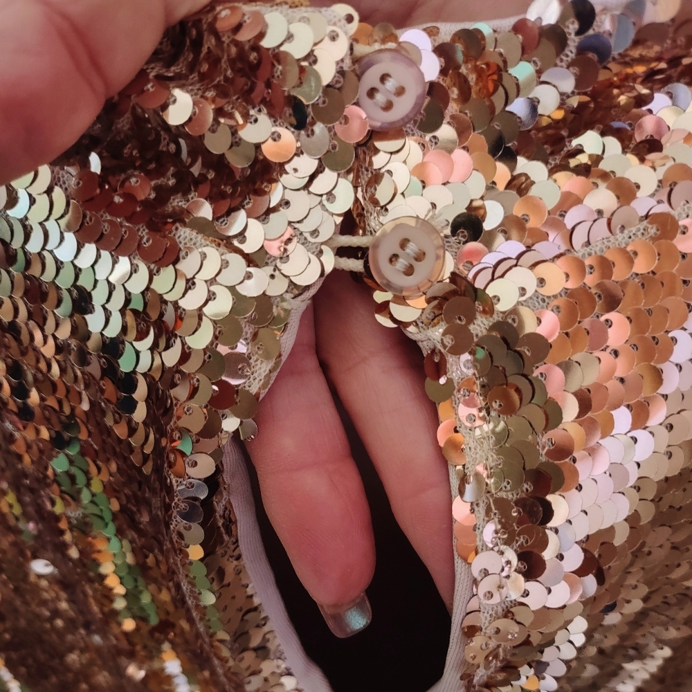 Sparkling Gold Sequins XL Top  Puffy Sleeves - Picture 4 of 11